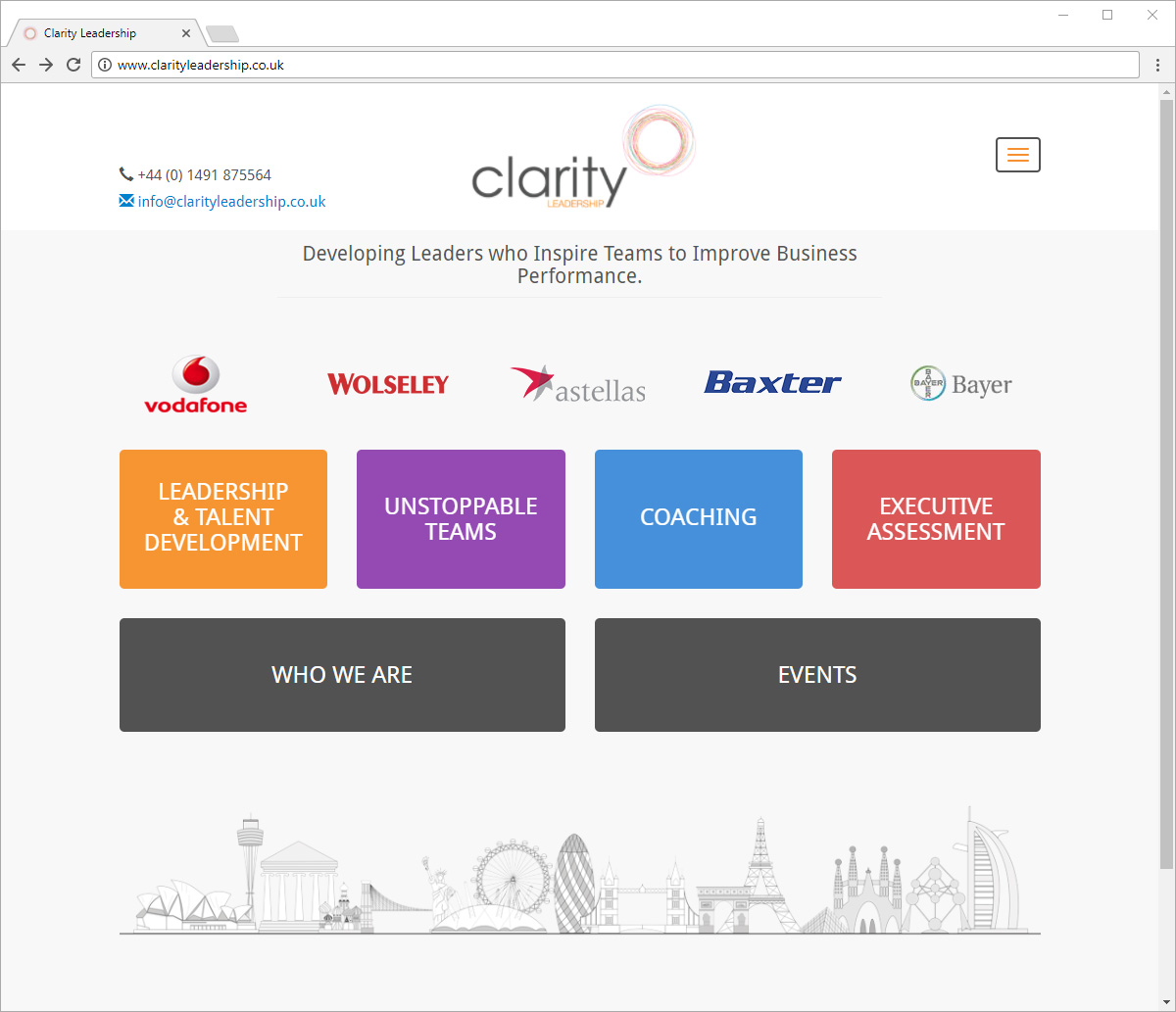 Computer screen preview of Clarity Leadership website